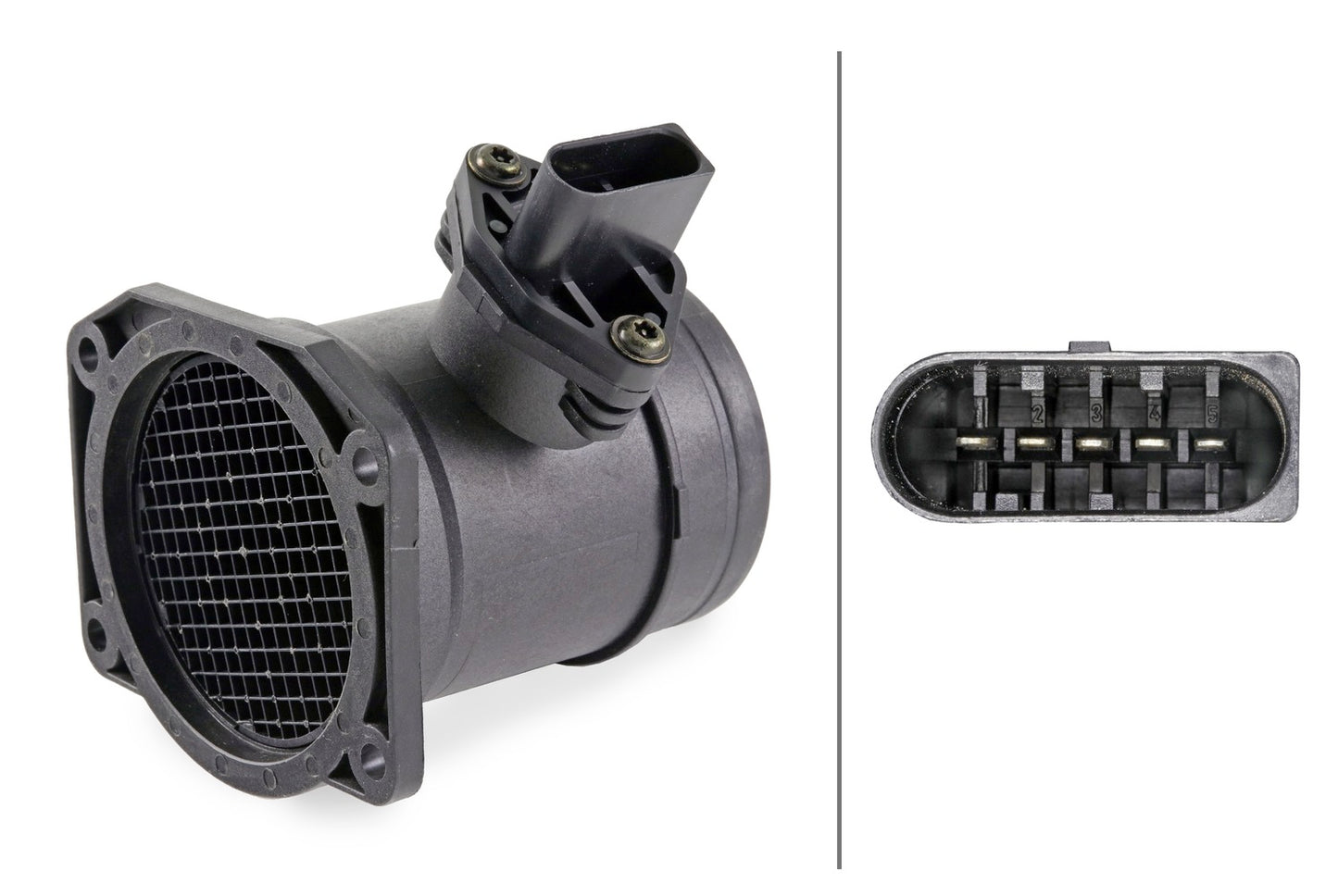 HELLA Mass Air Flow Sensor - 5-pin connector - Pipe-neck 8ET358095-051