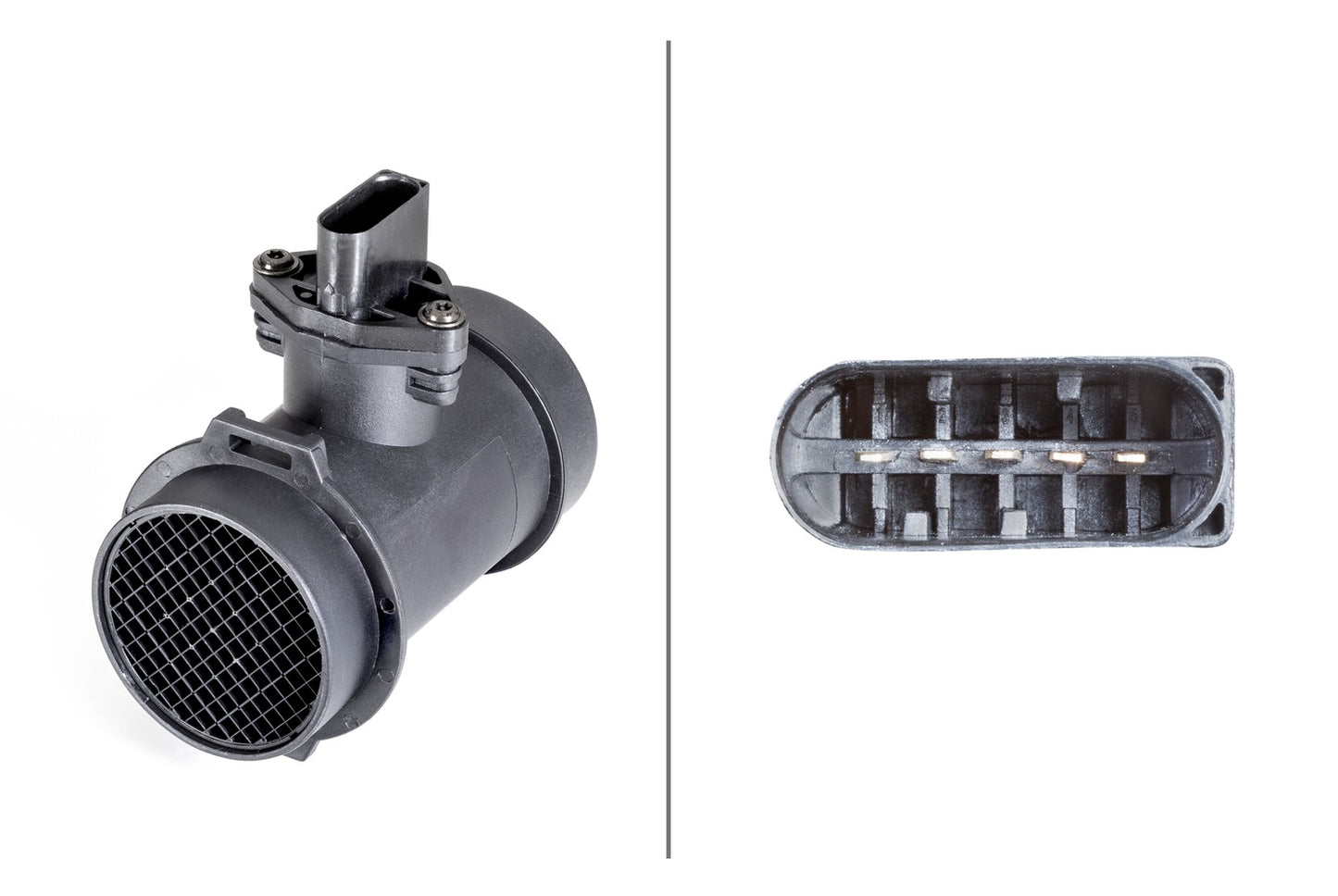HELLA Mass Air Flow Sensor - 5-pin connector - Pipe-neck 8ET358095-041