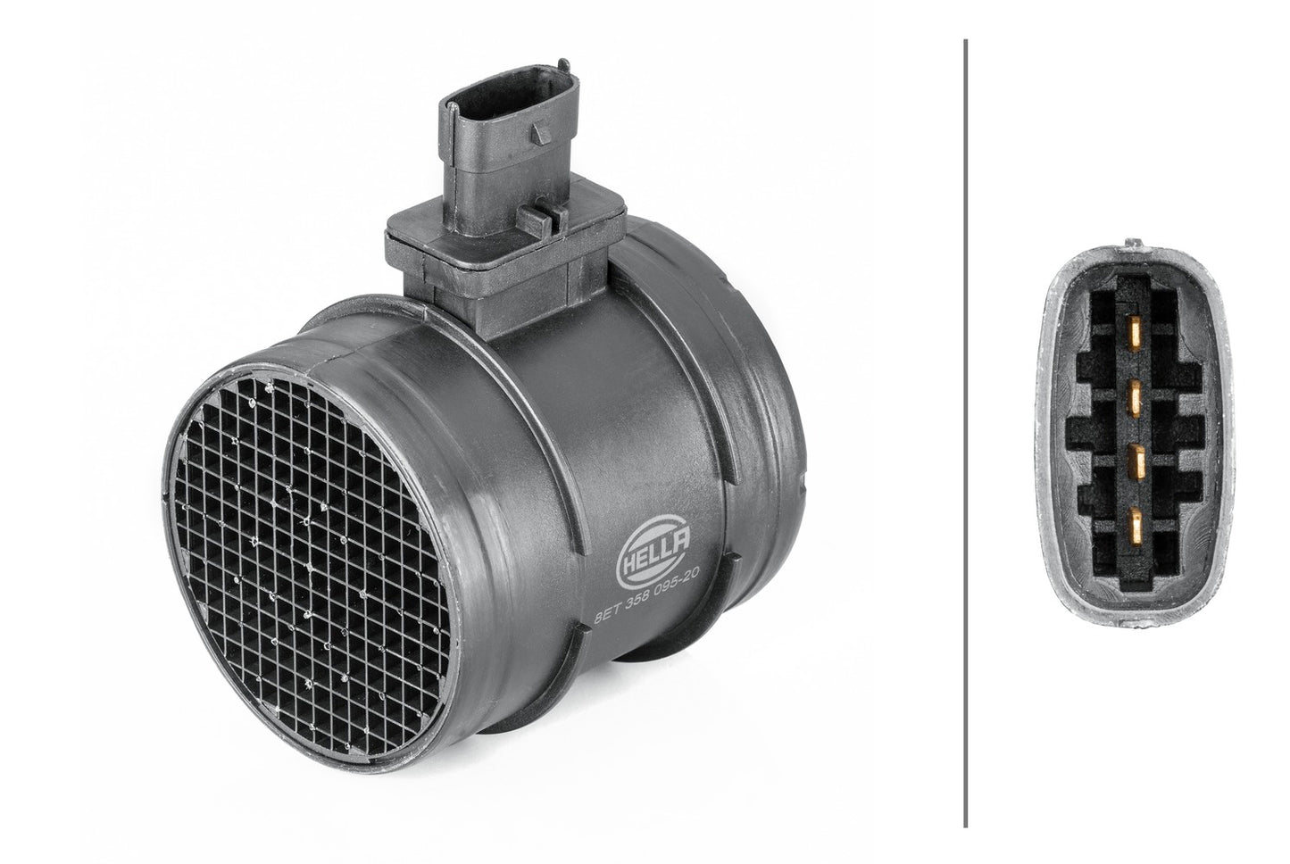 HELLA Mass Air Flow Sensor - 4-pin connector - Pipe-neck 8ET358095-201