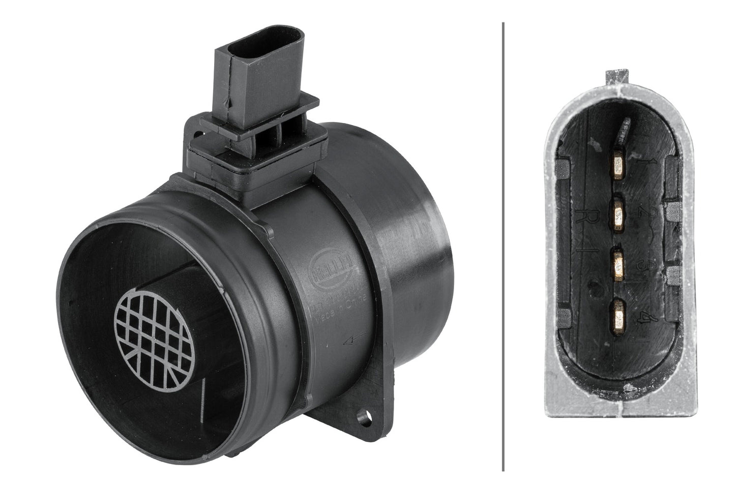 HELLA Mass Air Flow Sensor - 4-pin connector - Pipe-neck 8ET358095-301