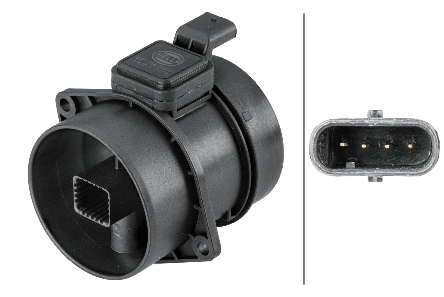 HELLA Mass Air Flow Sensor - 4-pin connector - Pipe-neck 8ET358095-311