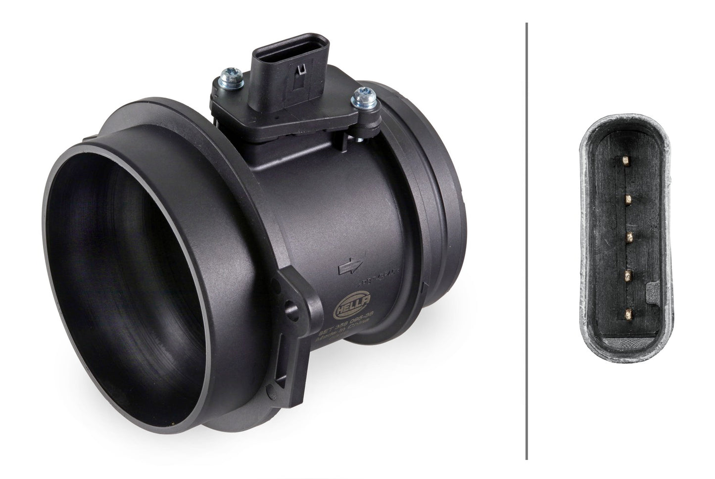 HELLA Mass Air Flow Sensor - 5-pin connector - Pipe-neck 8ET358095-381