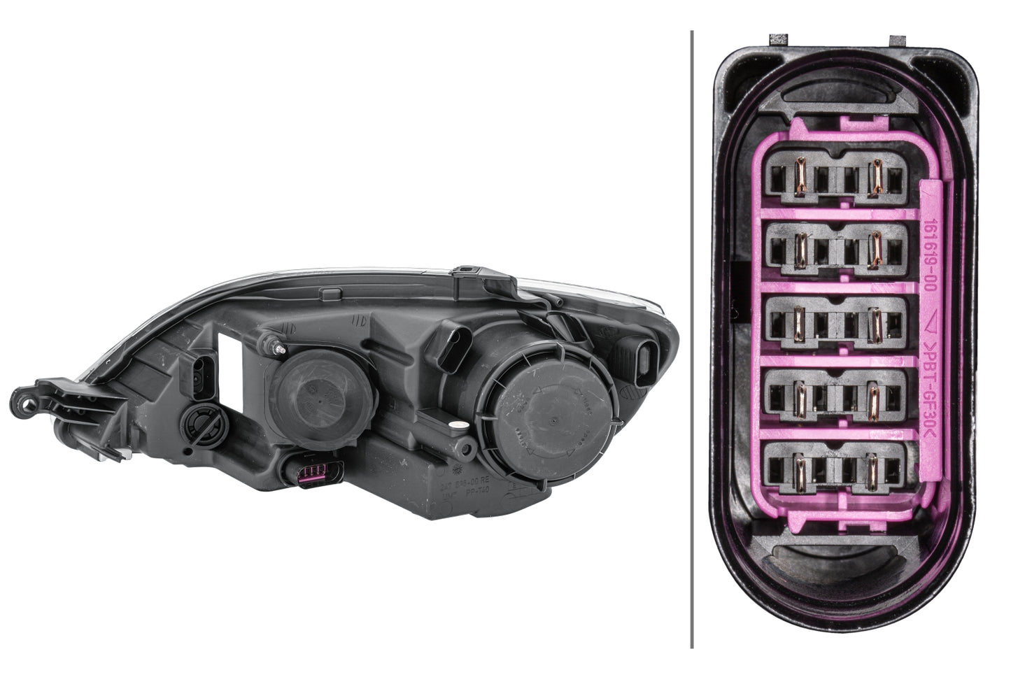 HELLA Halogen/FF-Headlight - right - for e.g. VW Golf Plus (5M1, 521) 1EE009948-061