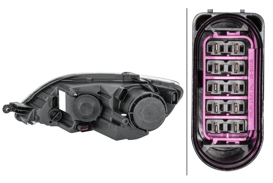 HELLA Halogen/FF-Headlight - right - for e.g. VW Golf Plus (5M1, 521) 1EE009948-061