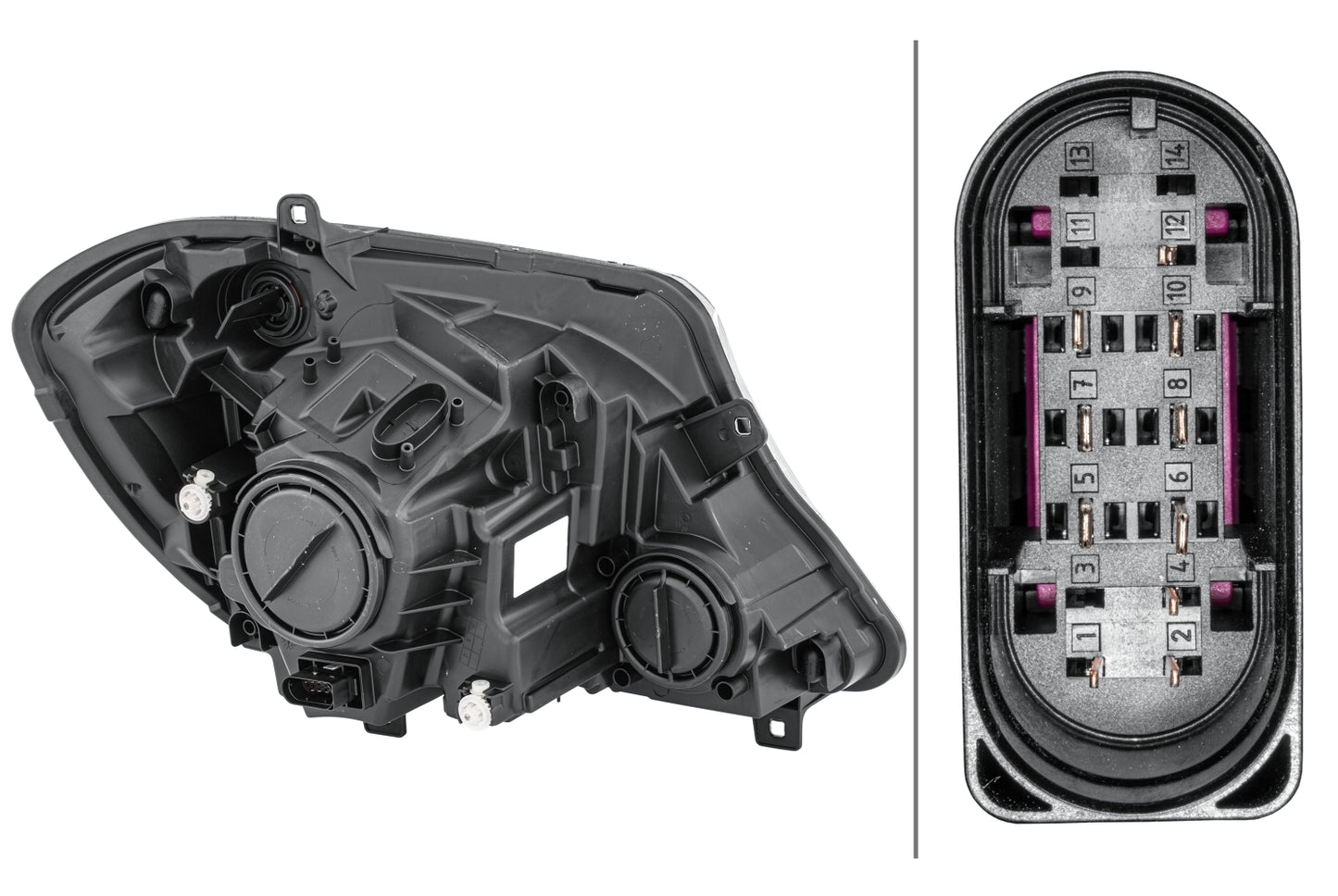 HELLA Halogen/FF-Headlight - left - for e.g. Mercedes-Benz Sprinter 3,5-T Box (906) 1ED011030-111