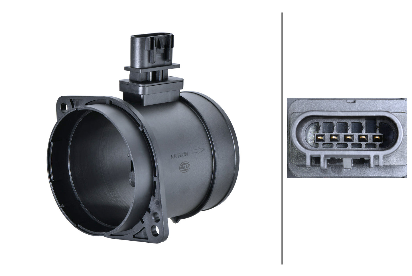 HELLA Mass Air Flow Sensor - 5-pin connector - Pipe-neck 8ET358166-511