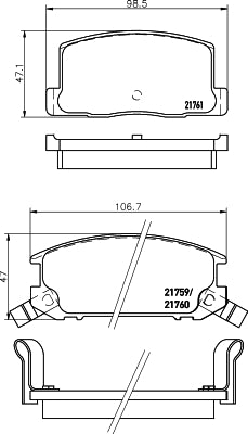 HELLA Brake pad set - T3046 - for e.g. TOYOTA 8DB355016-741