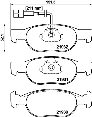 HELLA Brake pad set - T1098 - for e.g. FIAT / LANCIA 8DB355007-921