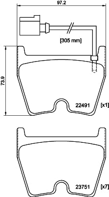 HELLA Brake pad set - T2581 - for e.g. AUDI 8DB355025-171