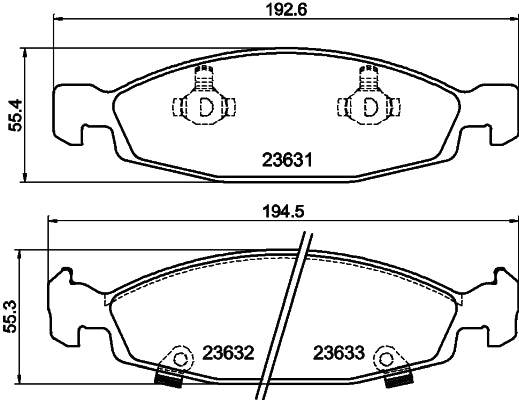 HELLA Brake pad set - T1296 - for e.g. JEEP 8DB355009-881