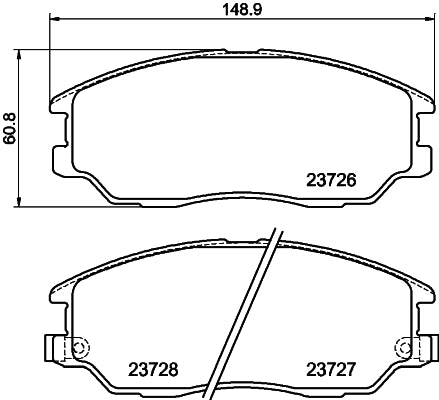 HELLA Brake pad set - T1400 - for e.g. HYUNDAI / KIA / SSANGYONG 8DB355010-861