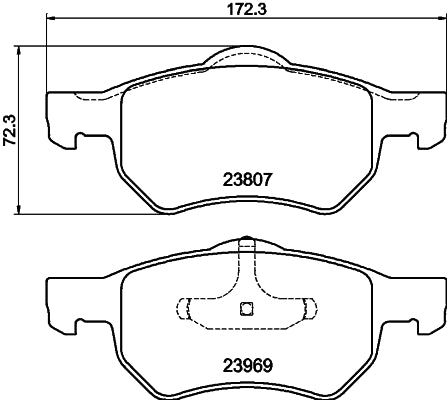 HELLA Brake pad set - T1381 - for e.g. CHRYSLER 8DB355010-641