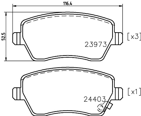 HELLA Brake pad set - T1594 - for e.g. OPEL / SUZUKI / VAUXHALL 8DB355012-301
