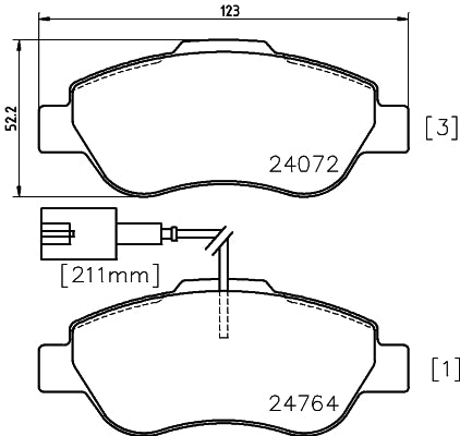 HELLA Brake pad set - T1832 - for e.g. FIAT / FORD 8DB355014-471