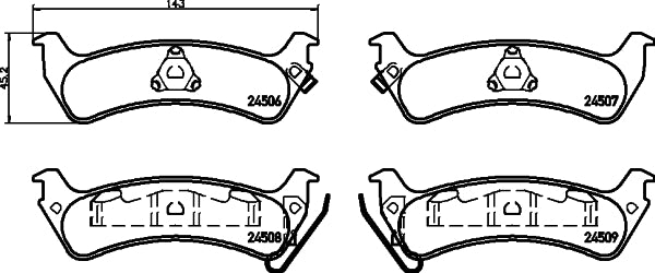 HELLA Brake pad set - T1673 - for e.g. JEEP 8DB355013-091