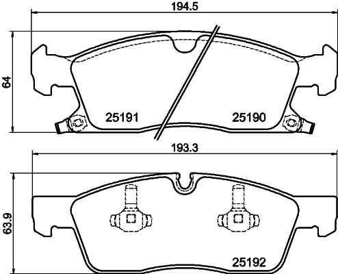 HELLA Brake pad set - T2107 - for e.g. JEEP 8DB355019-621