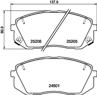HELLA Brake pad set - T2061 - for e.g. HYUNDAI / KIA 8DB355015-841