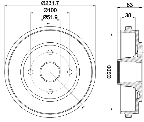 HELLA Brake Drum - 61335 - for e.g. OPEL AGILA (A) (H00) 8DT355301-031