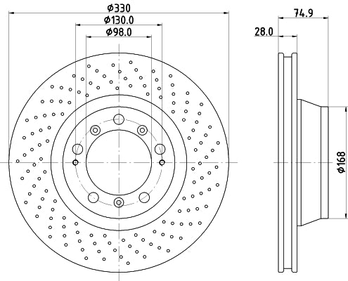 HELLA Brake Disc - 55190PRO_HC - for e.g. PORSCHE 8DD355135-061
