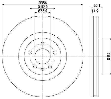 HELLA Brake Disc - 55382PRO_HC - for e.g. AUDI 8DD355129-371