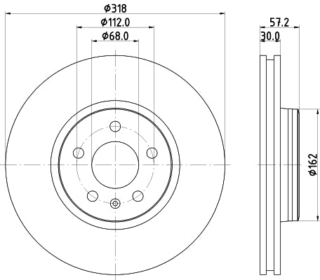 HELLA Brake Disc - 55827PRO_HC - for e.g. AUDI 8DD355125-181