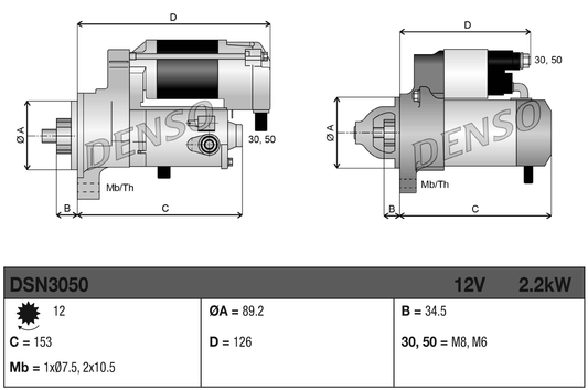 Denso Starter Motor DSN3050