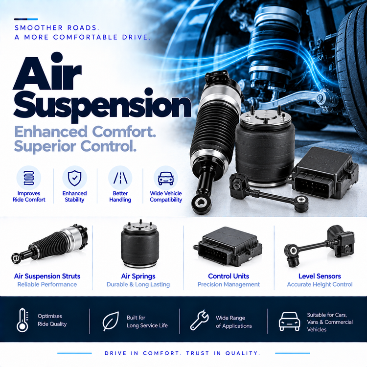 Automotive air suspension strut and air spring beside a vehicle suspension assembly.