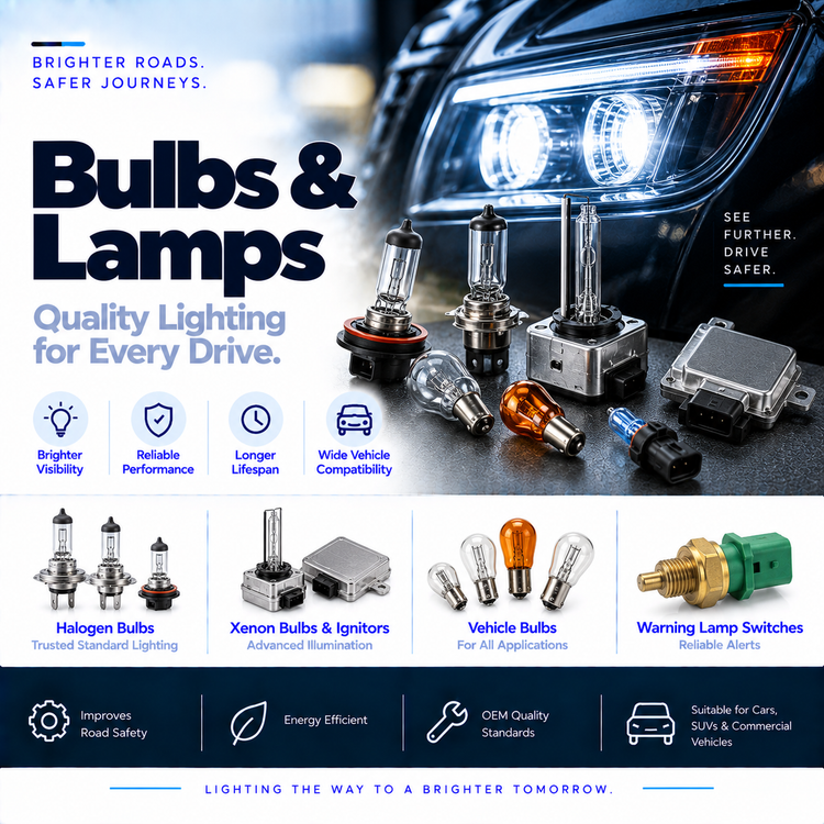 Unbranded automotive halogen bulb, xenon bulb and vehicle lamp beside a car headlight assembly.