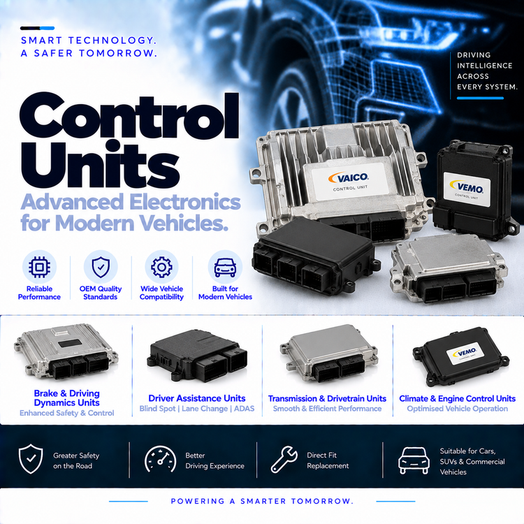 Unbranded automotive electronic control modules with metal housings and electrical connectors.