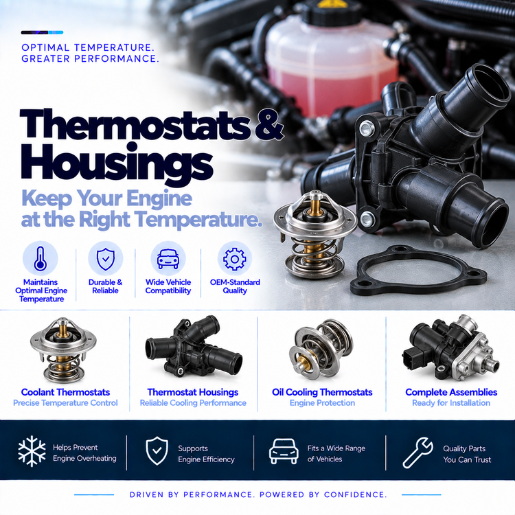 Automotive coolant thermostats and thermostat housings for engine cooling systems