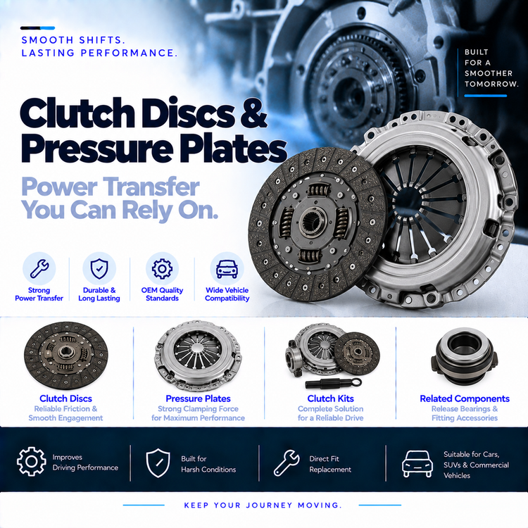 Automotive clutch friction disc and pressure plate beside a vehicle transmission assembly.