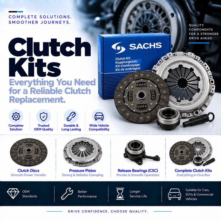 Unbranded automotive clutch kit with friction disc, pressure plate and release bearing.