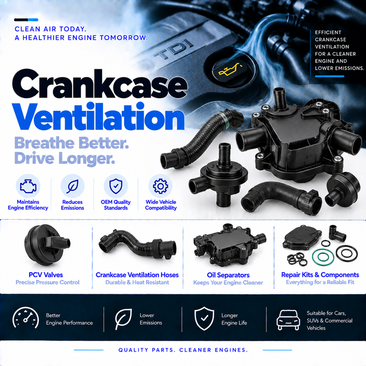 Unbranded automotive crankcase ventilation valve, breather hose and oil separator.