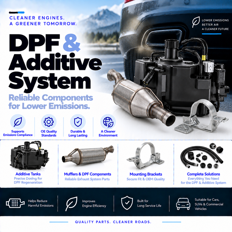 Unbranded automotive diesel particulate filter additive tank unit with electrical connector and fluid connections.