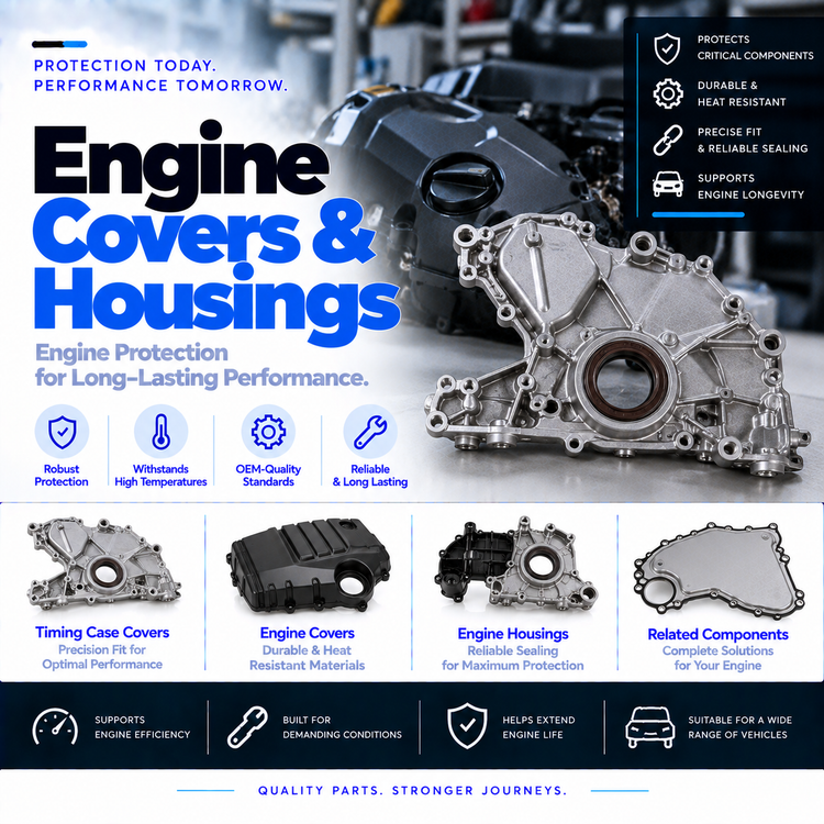 Unbranded automotive engine timing case cover showing its mounting points and sealing surfaces.