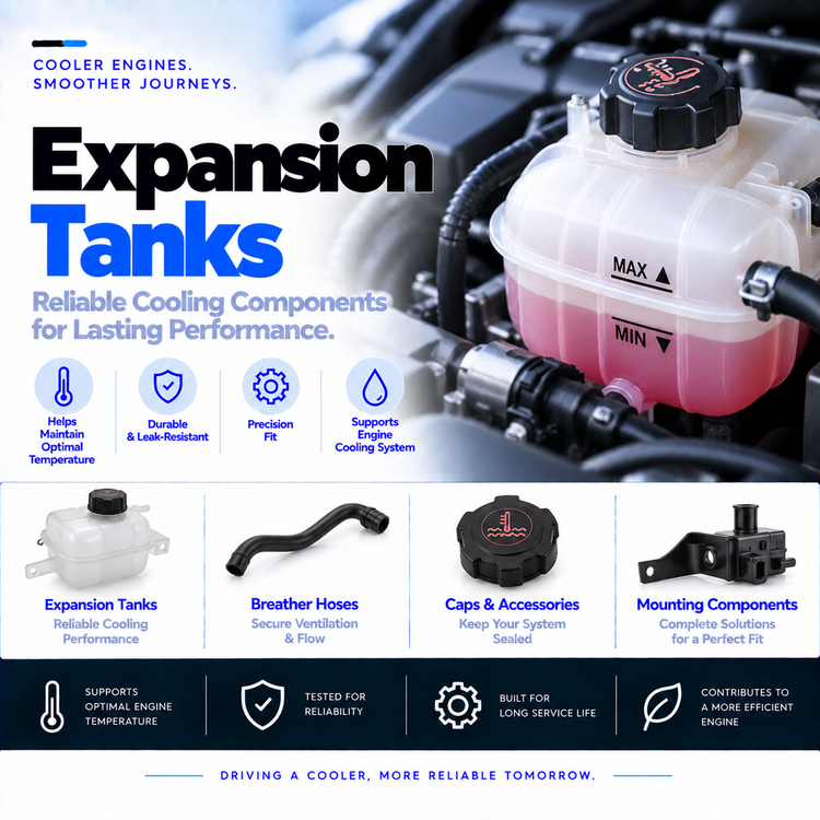 Unbranded automotive coolant expansion tank with visible hose connections and reservoir cap.