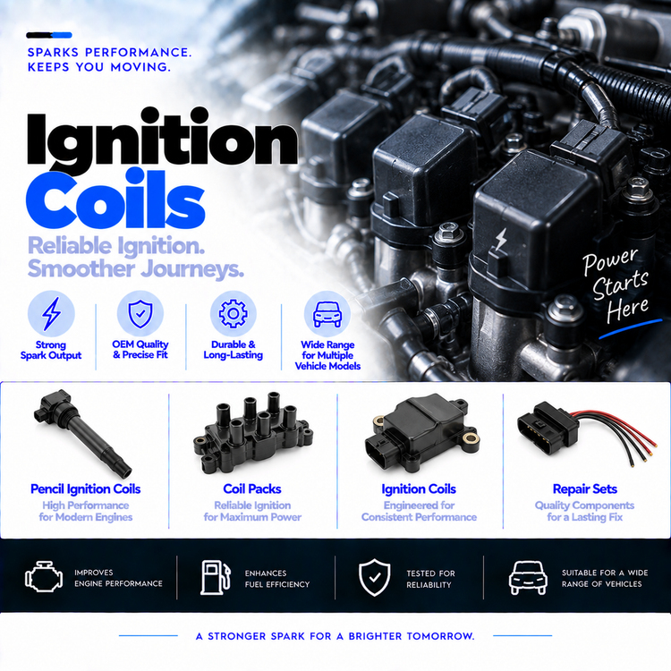 Unbranded automotive ignition coils with visible electrical connectors on a clean background.