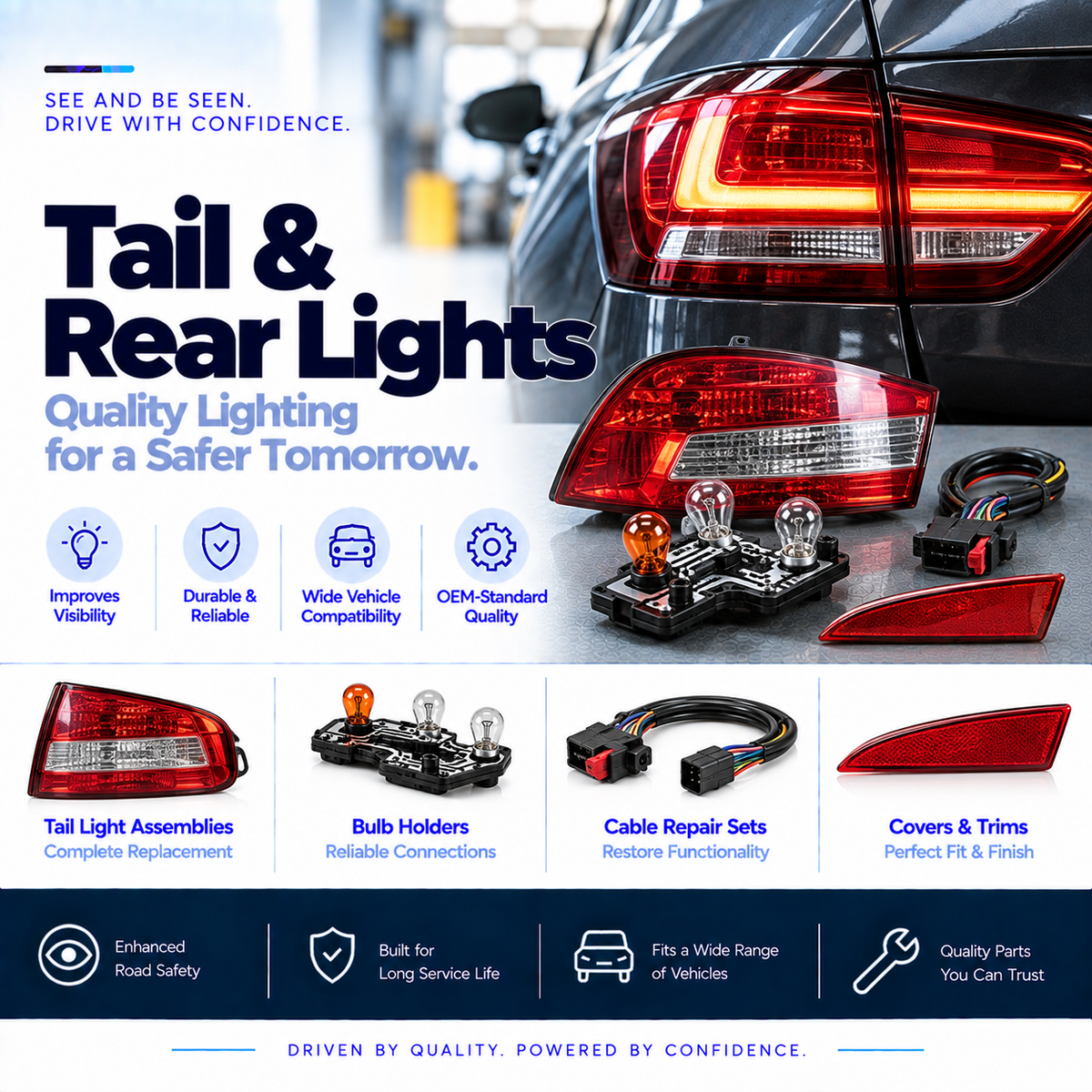 Automotive tail lights and rear light assemblies including LED and bulb rear lamps