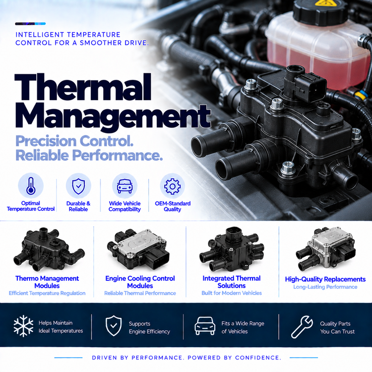Automotive thermal management modules for vehicle cooling and temperature control systems