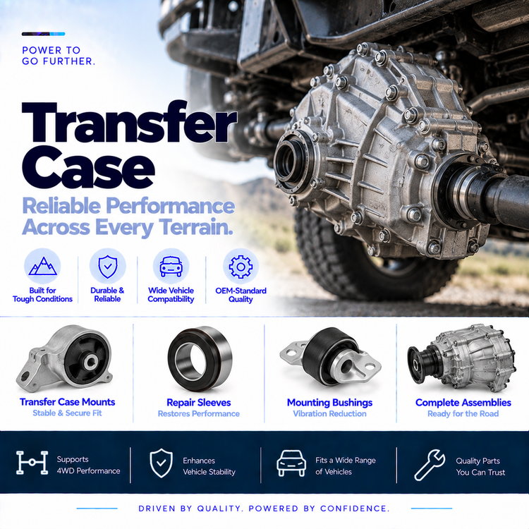 Automotive transfer case, actuator and mounting components for AWD and 4x4 drivetrains