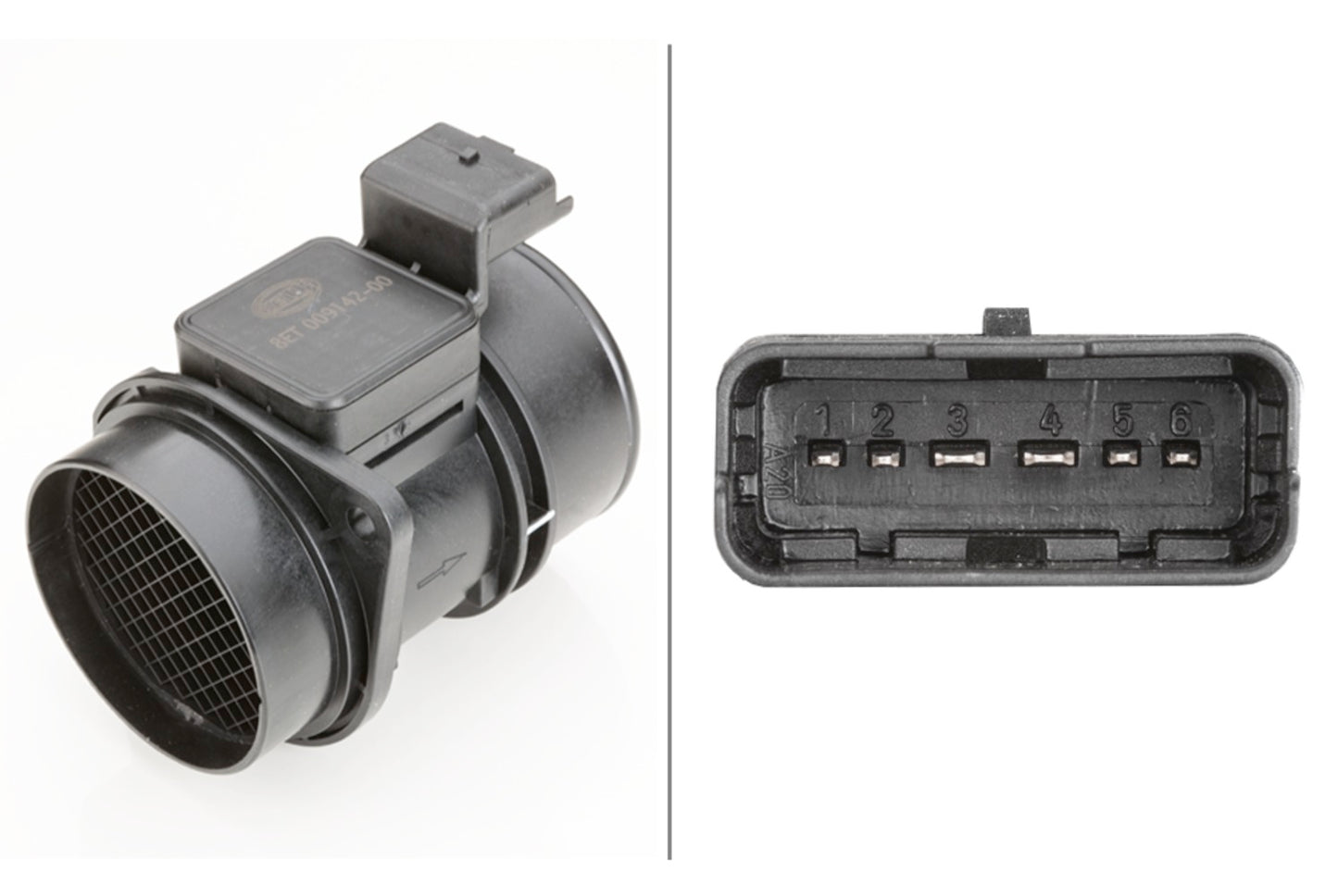 HELLA Mass Air Flow Sensor - 6-pin connector - Pipe-neck 8ET009142-001