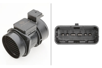 HELLA Mass Air Flow Sensor - 6-pin connector - Pipe-neck 8ET009142-001