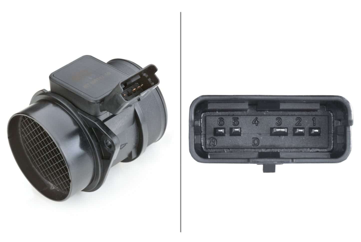 HELLA Mass Air Flow Sensor - 5-pin connector - Pipe-neck 8ET009142-101