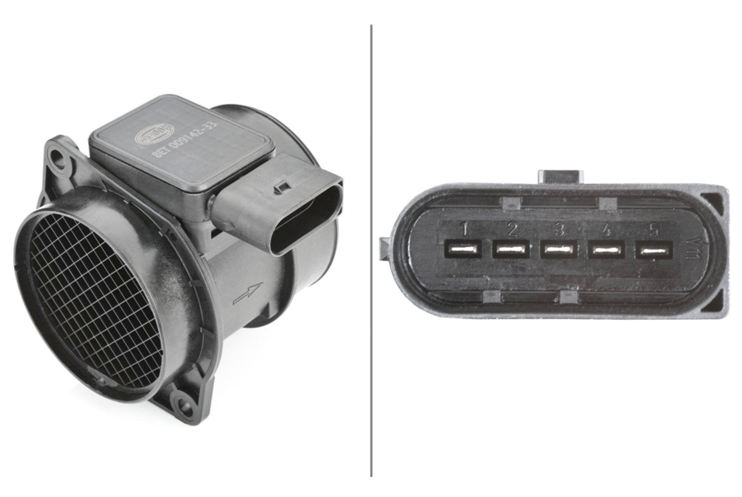 HELLA Mass Air Flow Sensor - 5-pin connector - Bolted 8ET009142-331