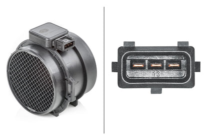 HELLA Mass Air Flow Sensor - 3-pin connector - Pipe-neck 8ET009142-341