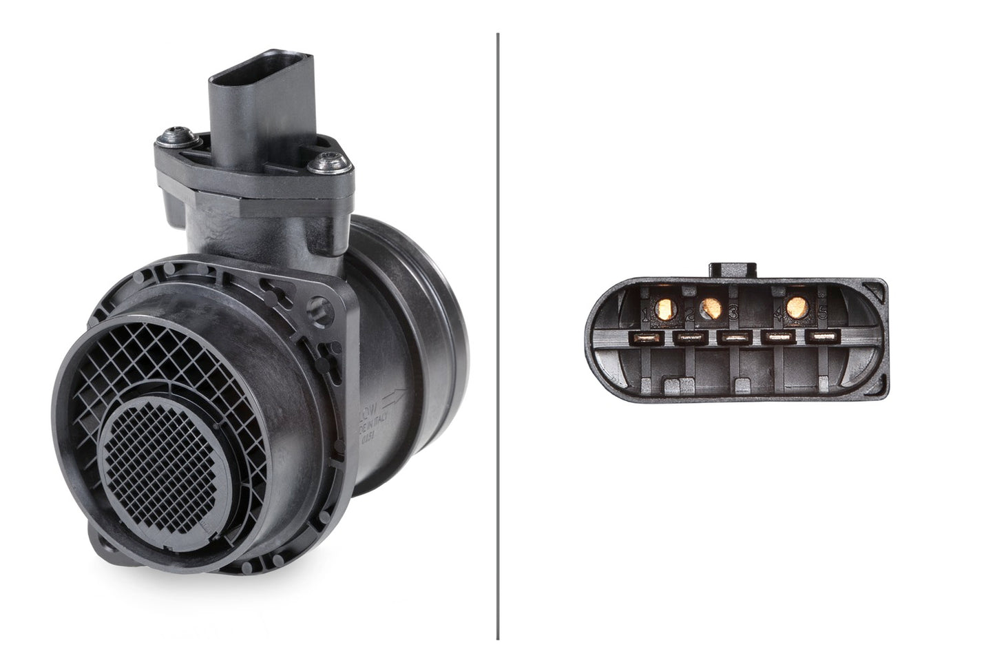 HELLA Mass Air Flow Sensor - 5-pin connector - Pipe-neck 8ET009149-361