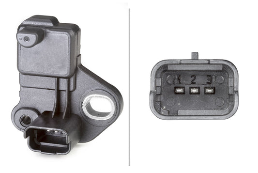 HELLA Sensor, crankshaft pulse - 12V - 3-pin connector - frontal sided 6PU009163-451