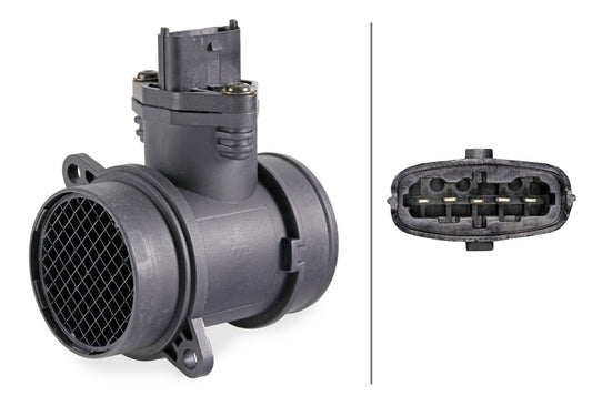 HELLA Mass Air Flow Sensor - 5-pin connector - Pipe-neck 8ET009142-741