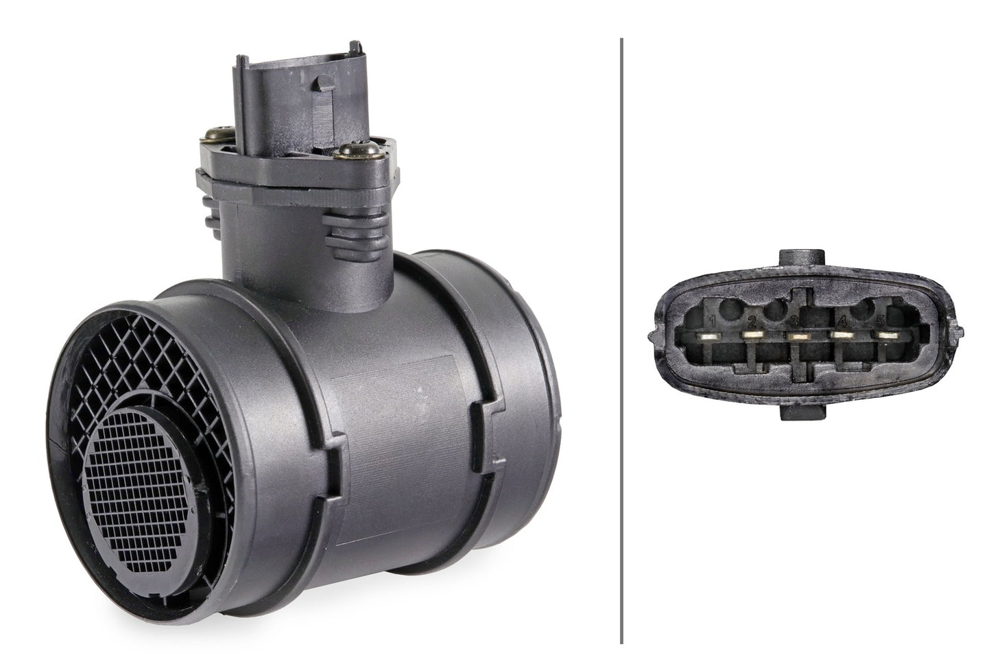 HELLA Mass Air Flow Sensor - 5-pin connector - Pipe-neck 8ET358095-071