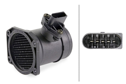 HELLA Mass Air Flow Sensor - 5-pin connector - Pipe-neck 8ET358095-051